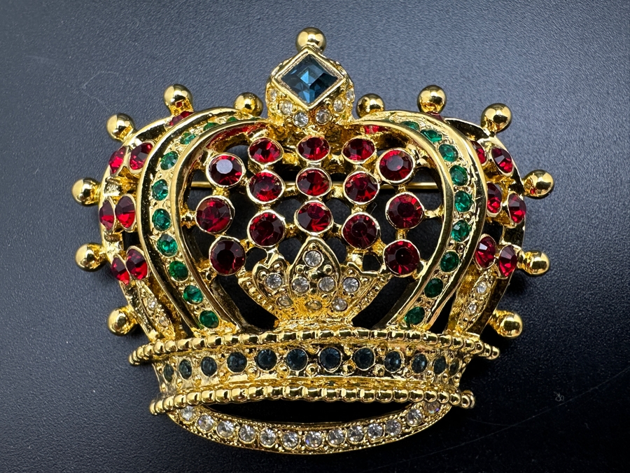 Vintage Signed Kenneth Jay Lane KJL Crown Brooch Pin [Photo 2]