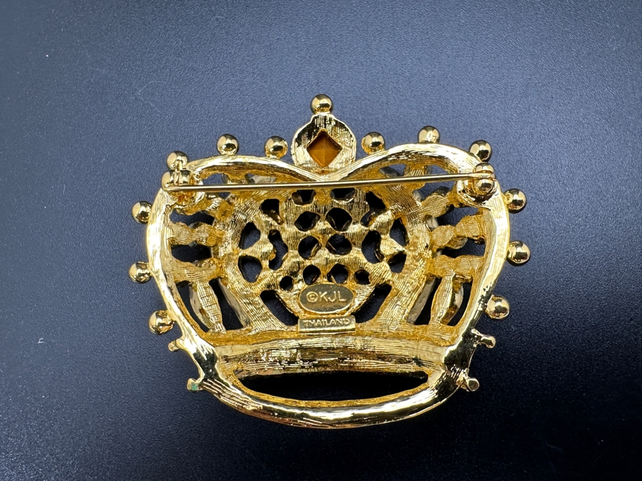 Vintage Signed Kenneth Jay Lane KJL Crown Brooch Pin [Photo 4]