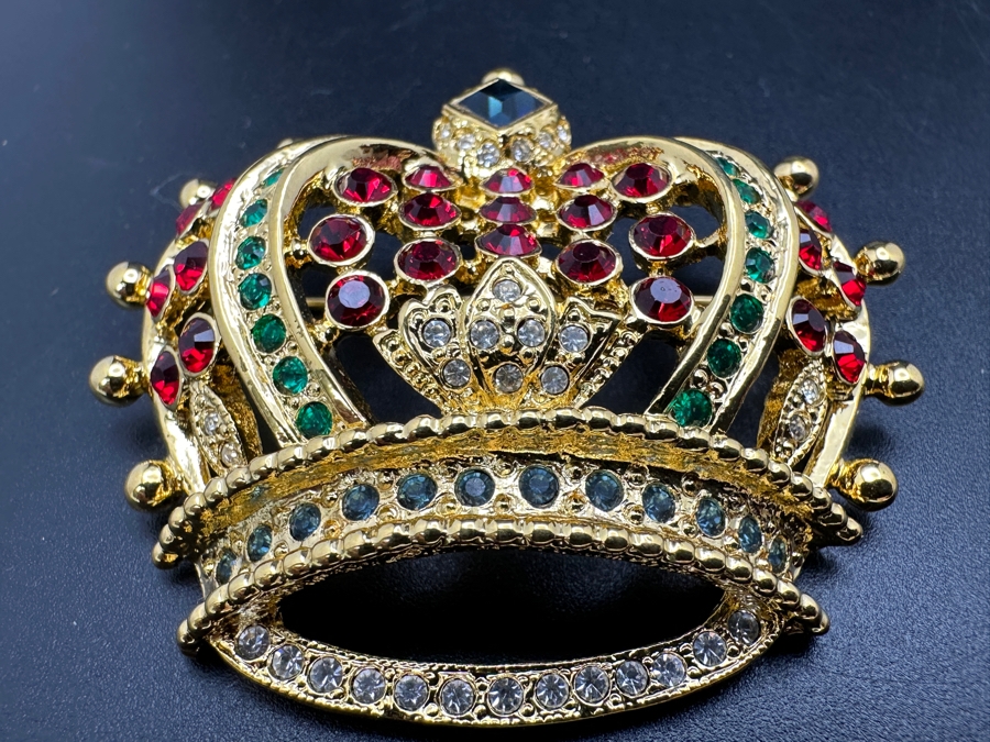 Vintage Signed Kenneth Jay Lane KJL Crown Brooch Pin [Photo 3]