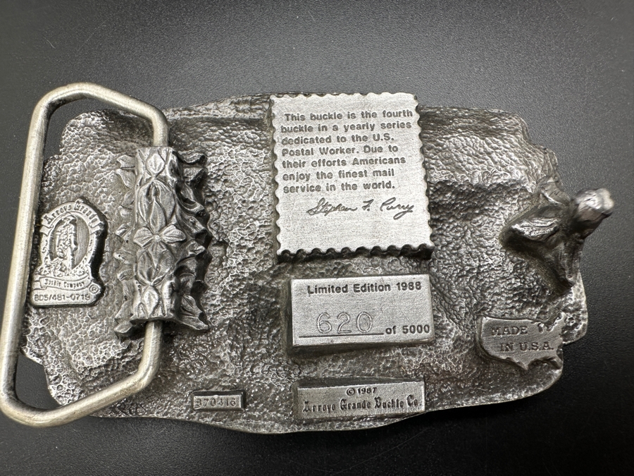 Limited Edition U.S. Postal Workers 1988 Commemorative Belt Buckle By The Arroyo Grande Buckle Co [Photo 2]