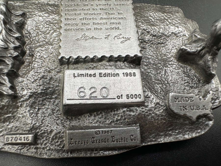 Limited Edition U.S. Postal Workers 1988 Commemorative Belt Buckle By The Arroyo Grande Buckle Co [Photo 4]