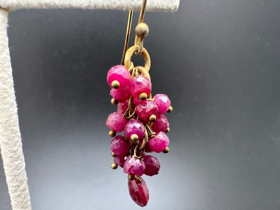 Commercial Grade Ruby Earrings - Links Are 14K Gold - Shepherd Hooks Are Not Gold 7.6g [Photo 4]