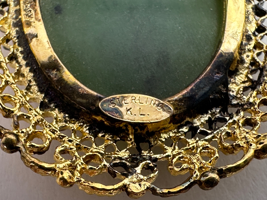 Vintage Sterling Silver Brooch Pin / Pendant With Cabochon Stone Signed K.L. 8.1g [Photo 4]