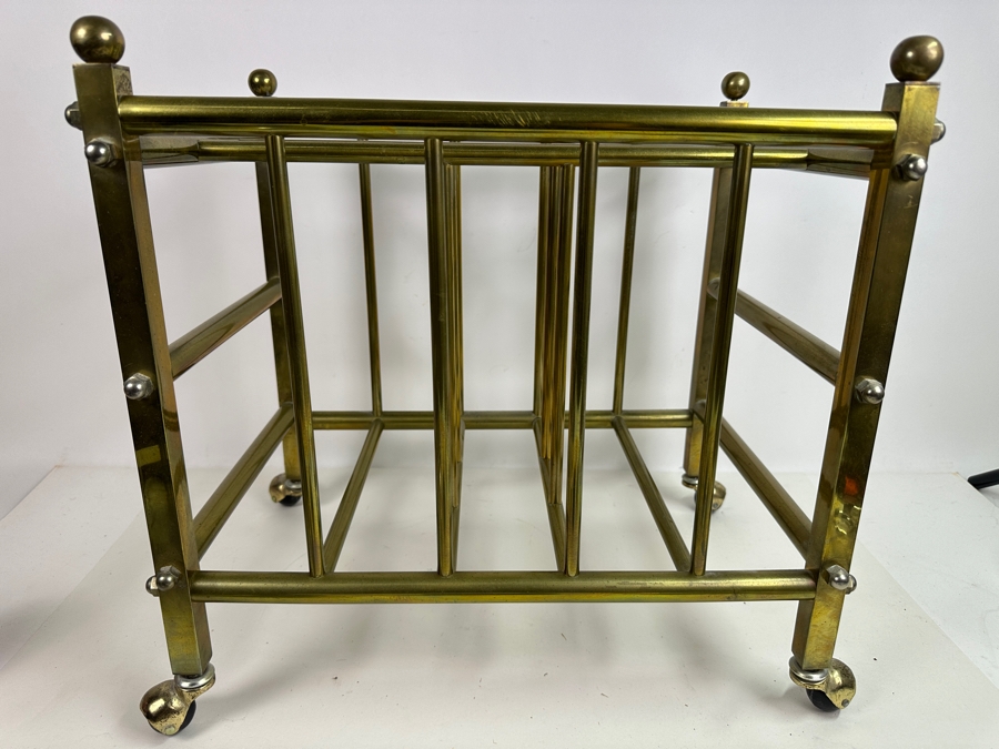 Vintage Brass Canterbury Magazine Rack On Casters 18.5W X 11.5D X 16H [Photo 4]