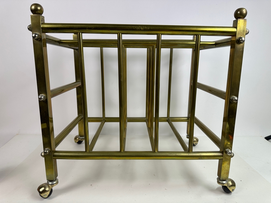 Vintage Brass Canterbury Magazine Rack On Casters 18.5W X 11.5D X 16H [Photo 5]