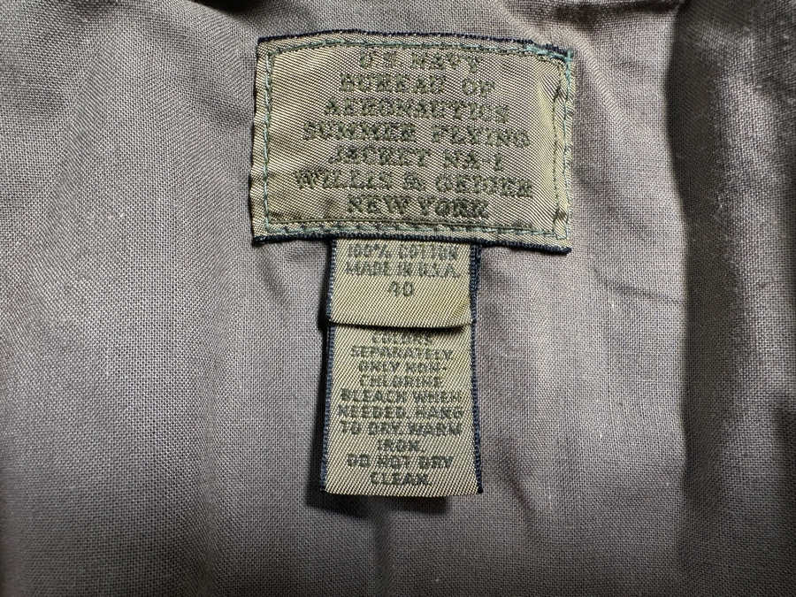U.S. Navy Bureau Of Aeronautics Summer Flying Jacket NA-1 Willis & Geiger New York With USS Constellation CV-64 Patch Size 40 [Photo 4]