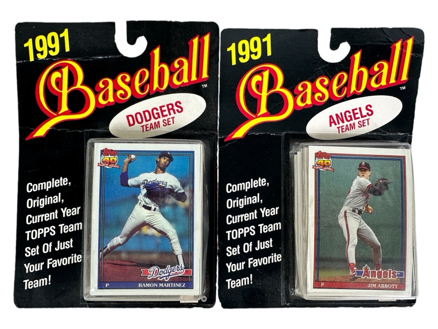 Pair Of Vintage 1991 Factory Sealed Topps MLB Baseball Cards L.A. Dodgers Team Set And California Angels Team Set [Photo 1]
