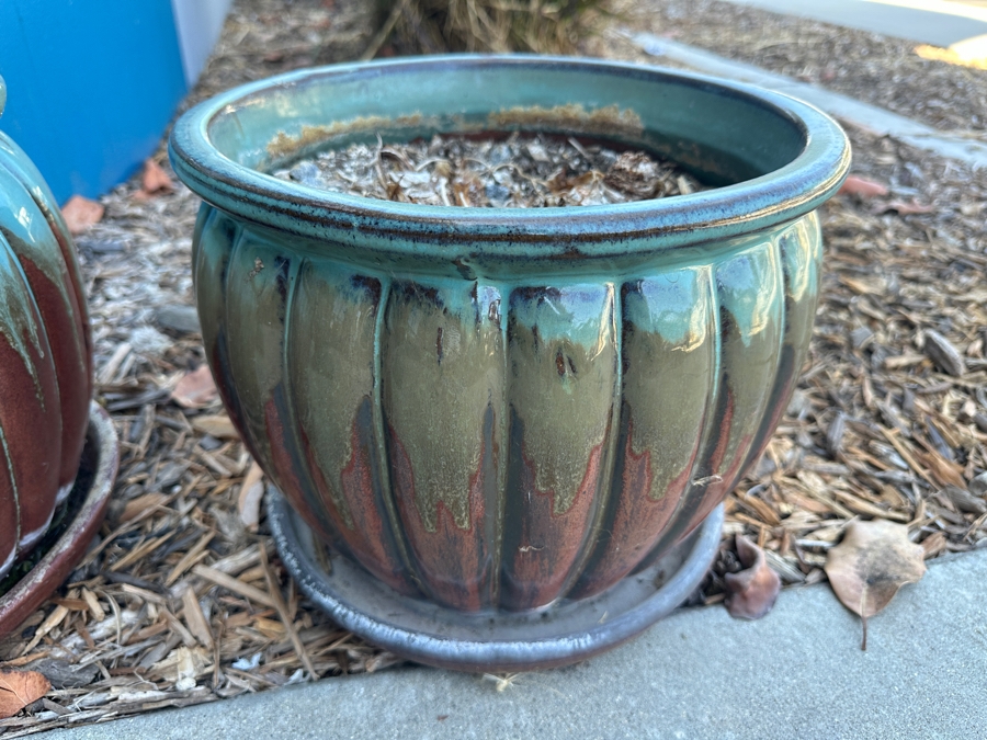 Pair Of Glazed Pottery Flower Pots 12W [Photo 4]