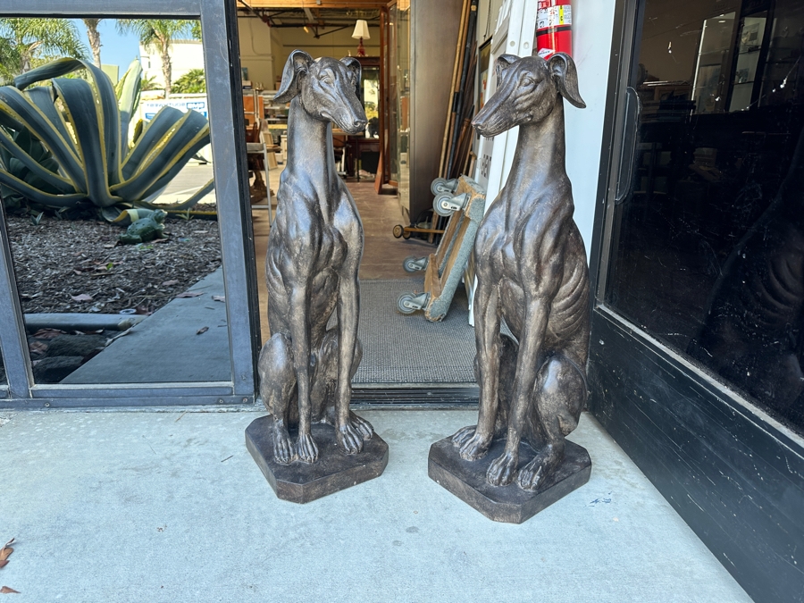 Pair Of Large Resin Art Deco Style Greyhound Dog Sculptures, New 31.5'H [Photo 4]