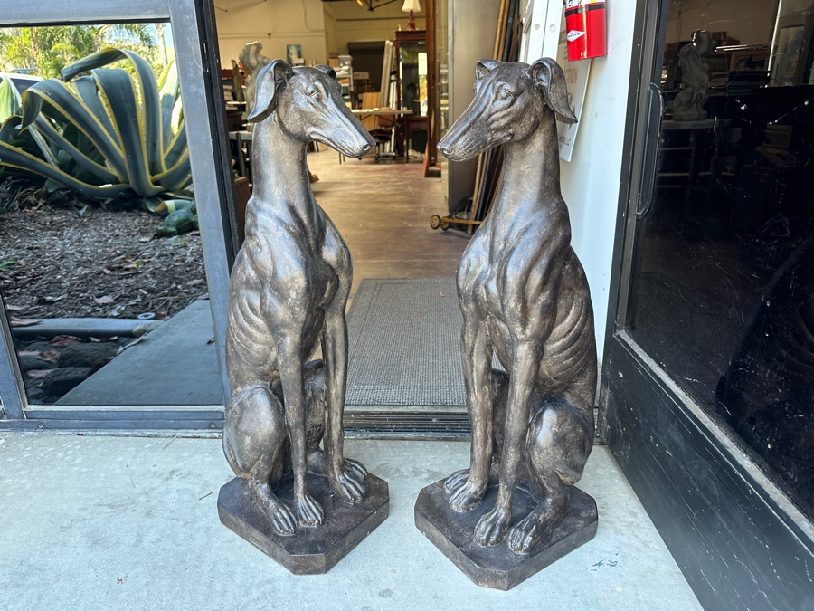 Pair Of Large Resin Art Deco Style Greyhound Dog Sculptures, New 31.5'H [Photo 2]