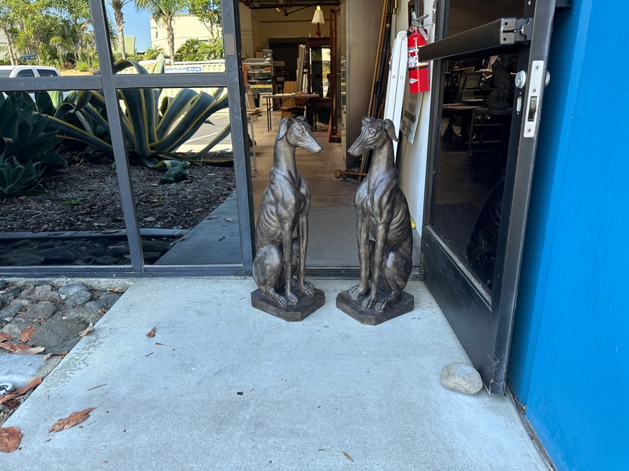 Pair Of Large Resin Art Deco Style Greyhound Dog Sculptures, New 31.5'H [Photo 6]