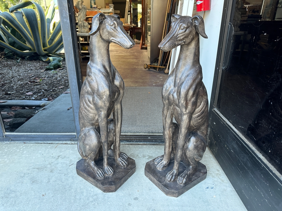 Pair Of Large Resin Art Deco Style Greyhound Dog Sculptures, New 31.5'H [Photo 5]