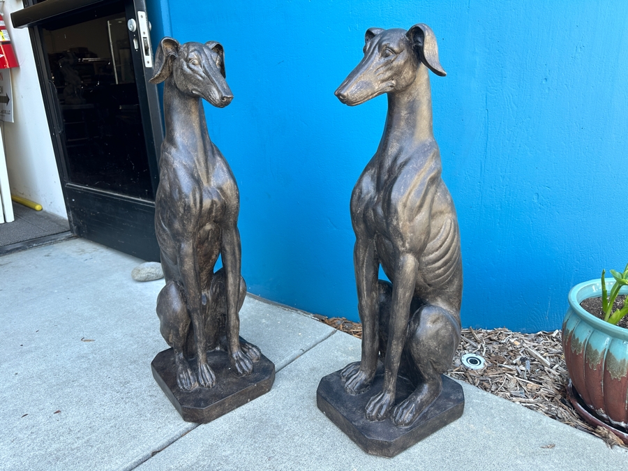 Pair Of Large Resin Art Deco Style Greyhound Dog Sculptures, New 31.5'H [Photo 3]