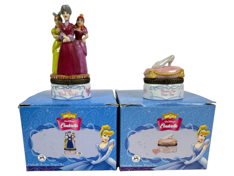 Pair Of Walt Disney Cinderella Porcelain Hinged Boxes