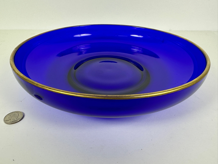 Vintage Cobalt Blue Glass Dish With Gold Rim 12R X 2.5H [Photo 2]