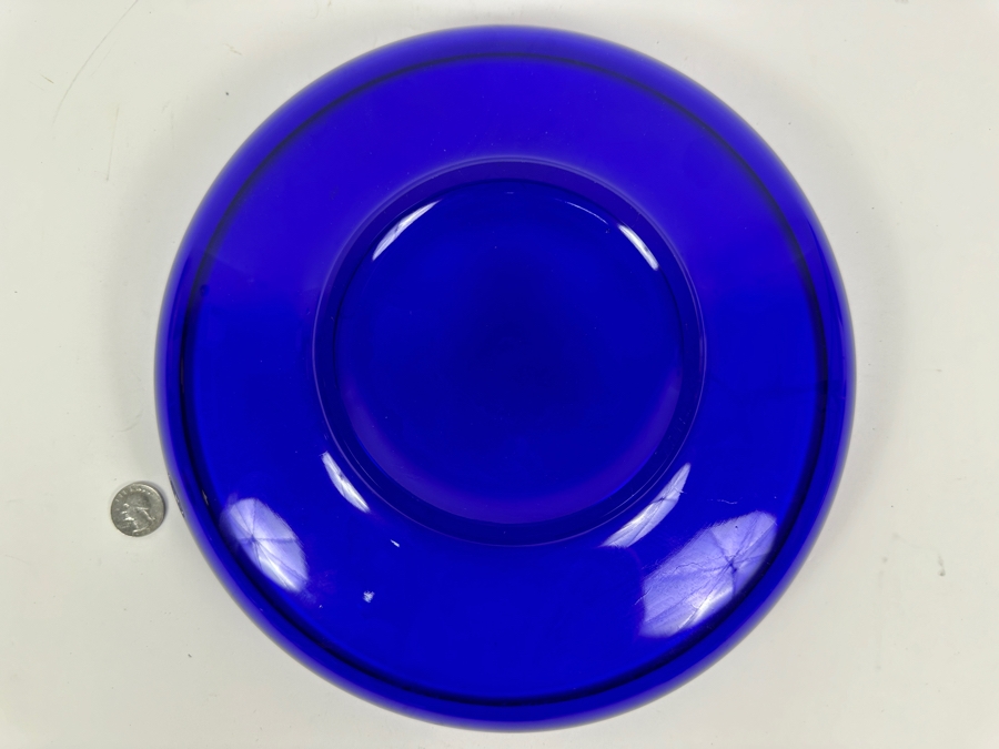 Vintage Cobalt Blue Glass Dish With Gold Rim 12R X 2.5H [Photo 3]