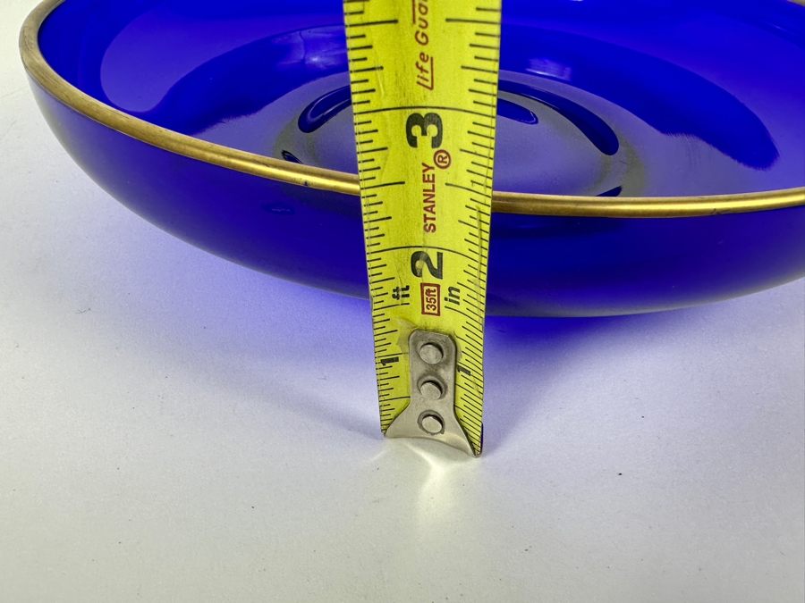 Vintage Cobalt Blue Glass Dish With Gold Rim 12R X 2.5H [Photo 5]