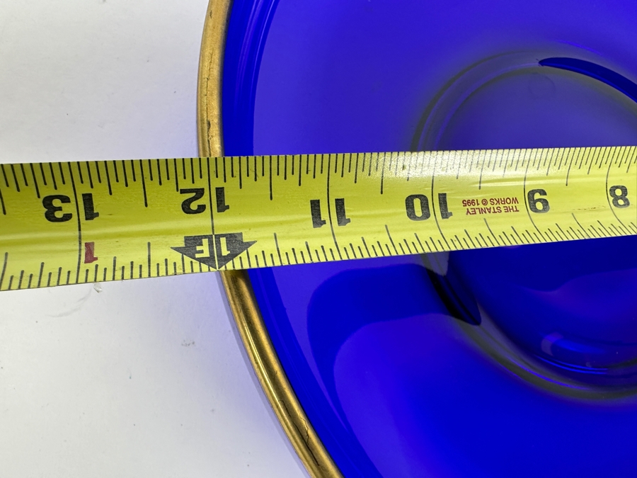 Vintage Cobalt Blue Glass Dish With Gold Rim 12R X 2.5H [Photo 4]