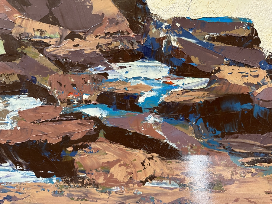 Original Gerry Kirk Abstract Expressionist Oil Painting On Canvas Of An Ocean Scene Unsigned 40 X 30 [Photo 5]