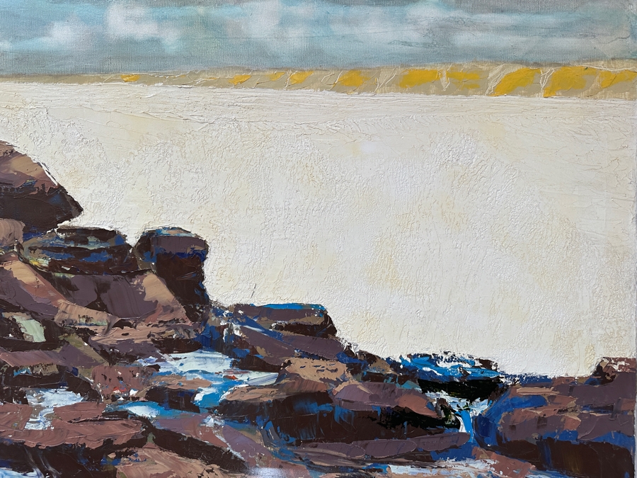 Original Gerry Kirk Abstract Expressionist Oil Painting On Canvas Of An Ocean Scene Unsigned 40 X 30 [Photo 8]