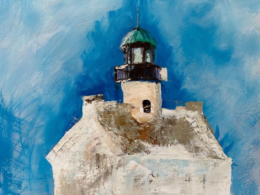 Original Gerry Kirk Abstract Expressionist Oil Painting On Canvas Of The Old Point Loma Lighthouse In San Diego Unsigned 30 X 40 [Photo 2]