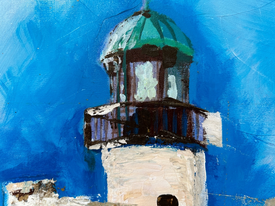 Original Gerry Kirk Abstract Expressionist Oil Painting On Canvas Of The Old Point Loma Lighthouse In San Diego Unsigned 30 X 40 [Photo 4]