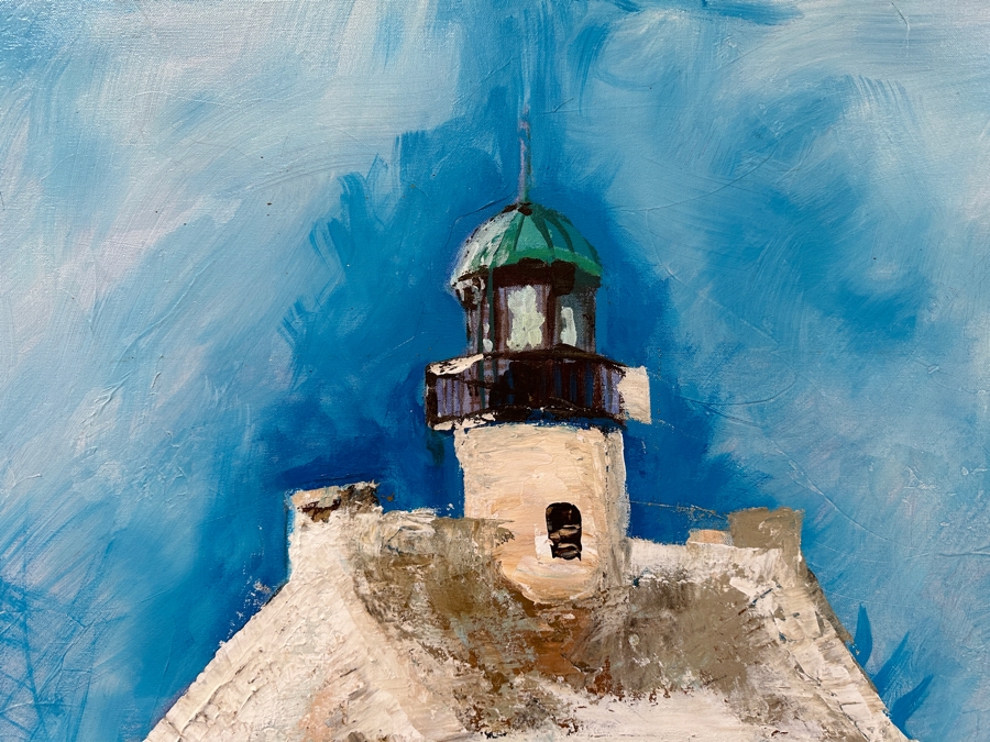 Original Gerry Kirk Abstract Expressionist Oil Painting On Canvas Of The Old Point Loma Lighthouse In San Diego Unsigned 30 X 40 [Photo 3]