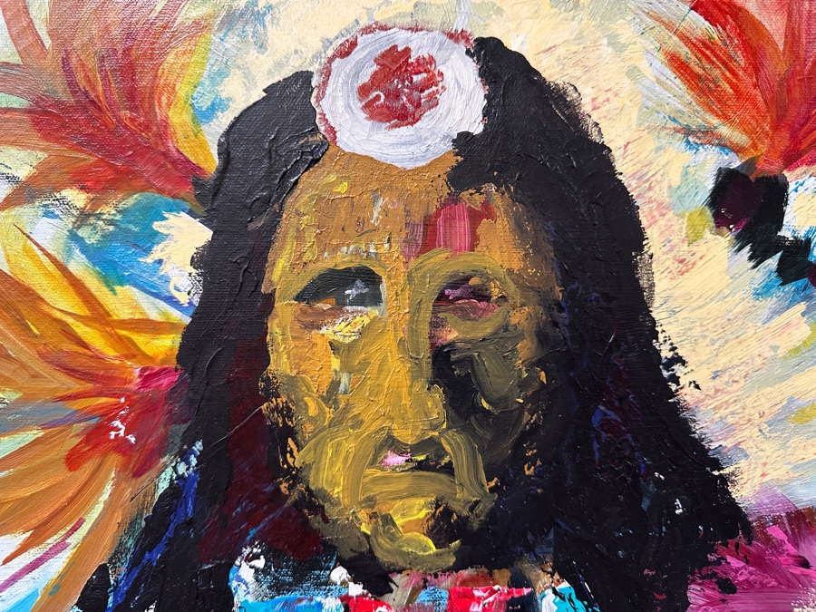Original Gerry Kirk Abstract Expressionist Oil Painting On Canvas Of A Native American Chief Unsigned 30 X 40 [Photo 9]