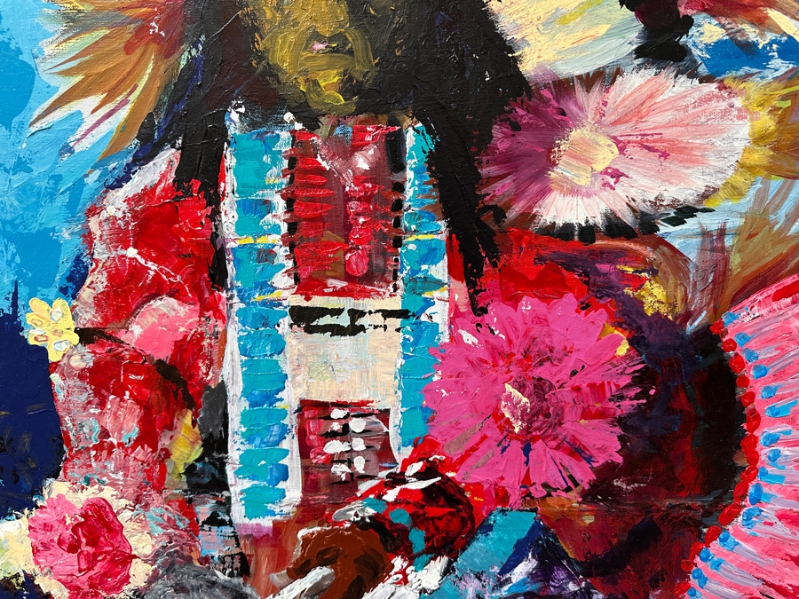 Original Gerry Kirk Abstract Expressionist Oil Painting On Canvas Of A Native American Chief Unsigned 30 X 40 [Photo 4]