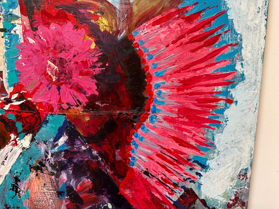 Original Gerry Kirk Abstract Expressionist Oil Painting On Canvas Of A Native American Chief Unsigned 30 X 40 [Photo 7]