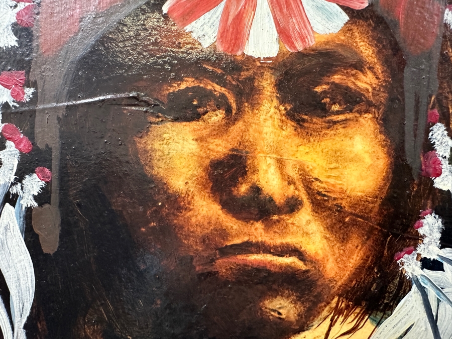 Original Gerry Kirk Native American Portrait Oil Painting On Canvas Signed Lower Right 18 X 24 [Photo 3]