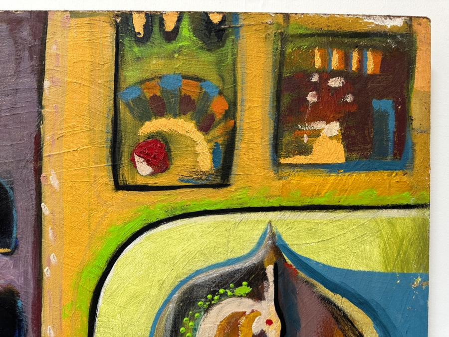 Original Gerry Kirk Abstract Expressionist Oil Painting On Board Signed Verso Yagle (Name He Used Early In His Career) 32 X 48 [Photo 2]