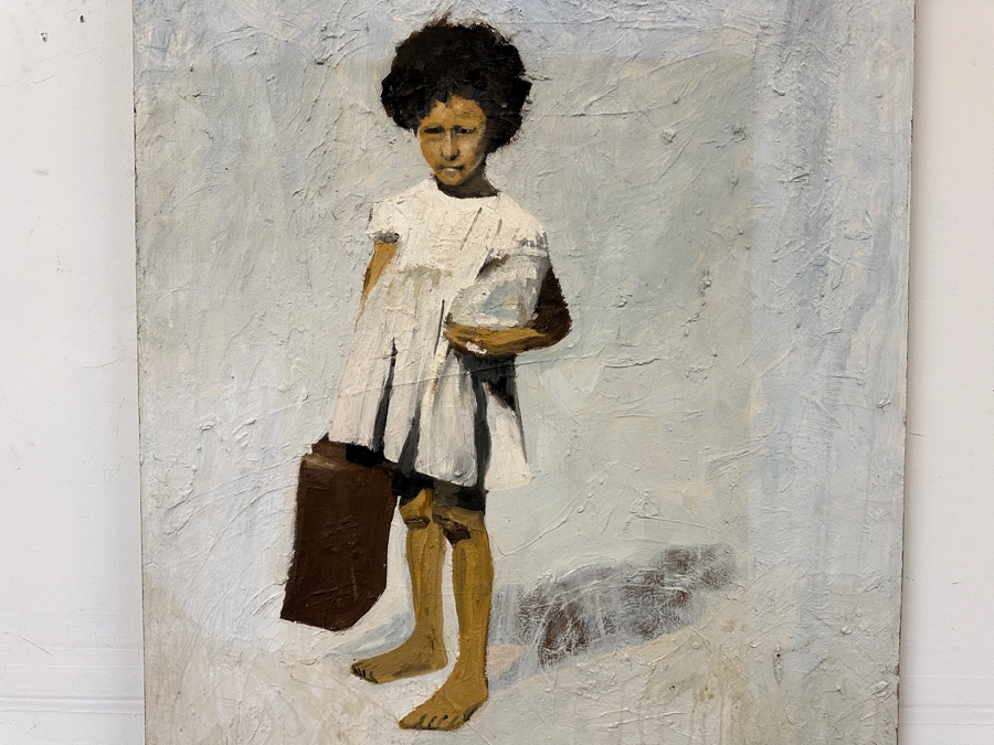 Original Gerry Kirk Oil Painting On Board Portrait Of A Standing Girl Signed Verso Yagle (Name He Used Early In His Career) 32 X 48 [Photo 3]