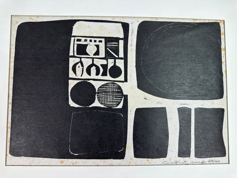 Vintage 1963 Gerry Kirk Hand Signed Woodblock Print Signed (Gerhardt Yagle - Name He Used Early In His Career) 13.5 X 9 With The Original Hand Carved Woodblock That Produced the Print - Carved On Both Sides Of The Woodblock 24 X 9.5 - See Photos [Photo 2]