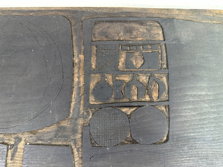 Vintage 1963 Gerry Kirk Hand Signed Woodblock Print Signed (Gerhardt Yagle - Name He Used Early In His Career) 13.5 X 9 With The Original Hand Carved Woodblock That Produced the Print - Carved On Both Sides Of The Woodblock 24 X 9.5 - See Photos [Photo 8]