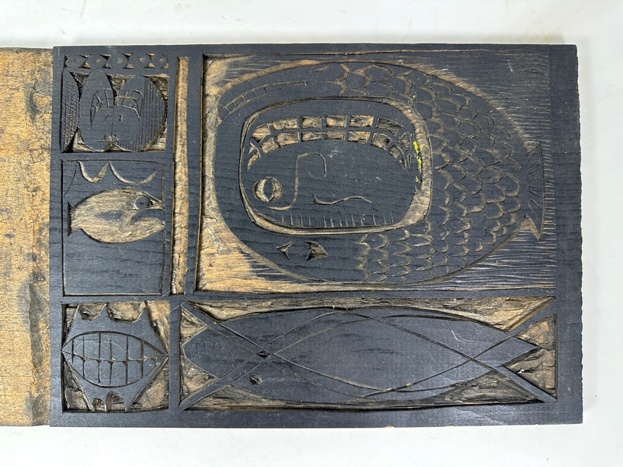 Vintage 1963 Gerry Kirk Hand Signed Woodblock Print Signed (Gerhardt Yagle - Name He Used Early In His Career) 13.5 X 9 With The Original Hand Carved Woodblock That Produced the Print - Carved On Both Sides Of The Woodblock 24 X 9.5 - See Photos [Photo 13]