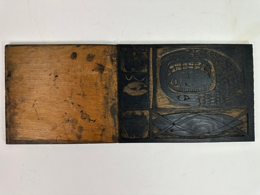 Vintage 1963 Gerry Kirk Hand Signed Woodblock Print Signed (Gerhardt Yagle - Name He Used Early In His Career) 13.5 X 9 With The Original Hand Carved Woodblock That Produced the Print - Carved On Both Sides Of The Woodblock 24 X 9.5 - See Photos [Photo 11]