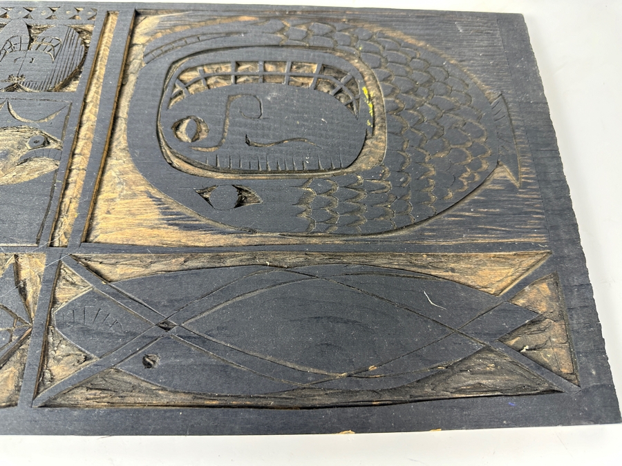 Vintage 1963 Gerry Kirk Hand Signed Woodblock Print Signed (Gerhardt Yagle - Name He Used Early In His Career) 13.5 X 9 With The Original Hand Carved Woodblock That Produced the Print - Carved On Both Sides Of The Woodblock 24 X 9.5 - See Photos [Photo 17]