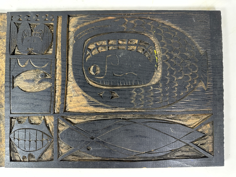 Vintage 1963 Gerry Kirk Hand Signed Woodblock Print Signed (Gerhardt Yagle - Name He Used Early In His Career) 13.5 X 9 With The Original Hand Carved Woodblock That Produced the Print - Carved On Both Sides Of The Woodblock 24 X 9.5 - See Photos [Photo 14]