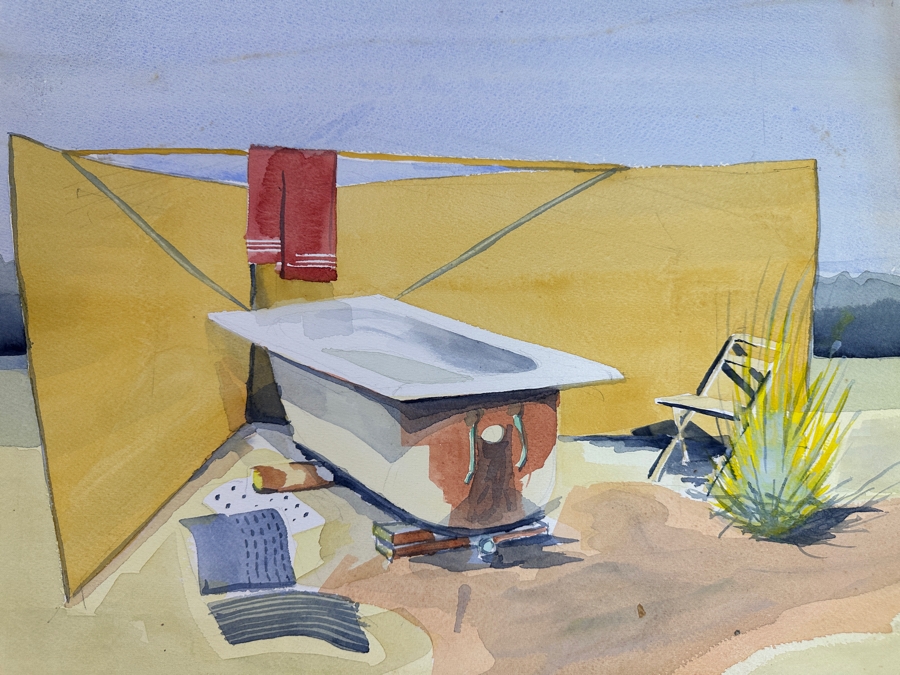 Original Gerry Kirk Watercolor Painting On Paper Unsigned Of Desert Camping Scene 18 X 15 [Photo 6]
