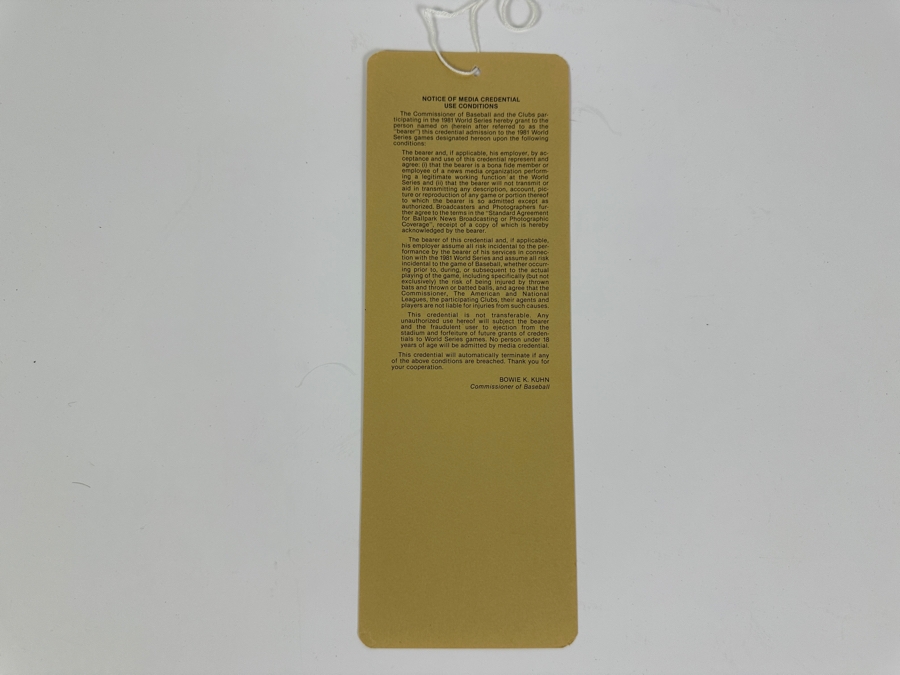 Vintage 1981 World Series Press Pass 3.25 X 9.25 [Photo 4]