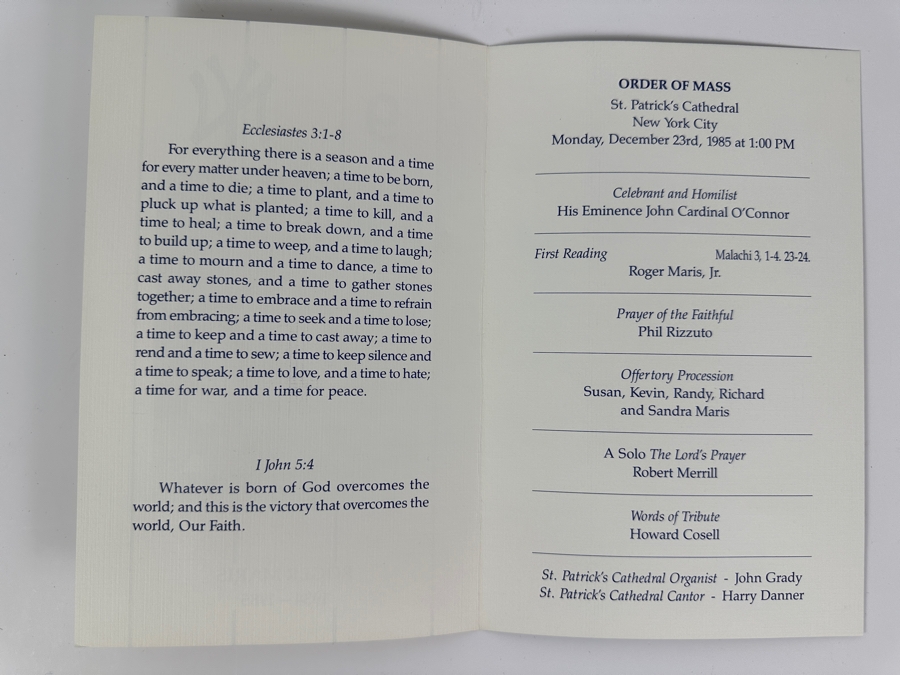 Vintage 1985 Roger Maris New York Yankees Funeral Program [Photo 3]