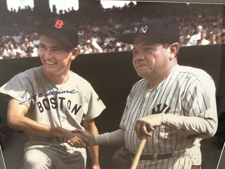Ted Williams & Babe Ruth Color Photograph Autographed By Ted Williams With Green Diamond Sports Certificate Of Authenticity 20 X 24 Framed 34 X 30 [Photo 6]