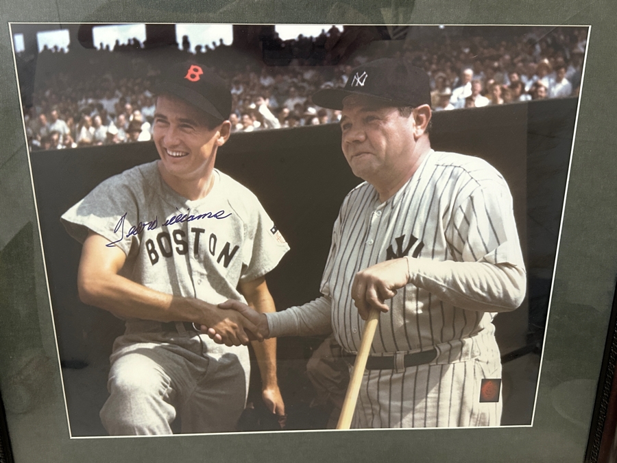 Ted Williams & Babe Ruth Color Photograph Autographed By Ted Williams With Green Diamond Sports Certificate Of Authenticity 20 X 24 Framed 34 X 30 [Photo 3]