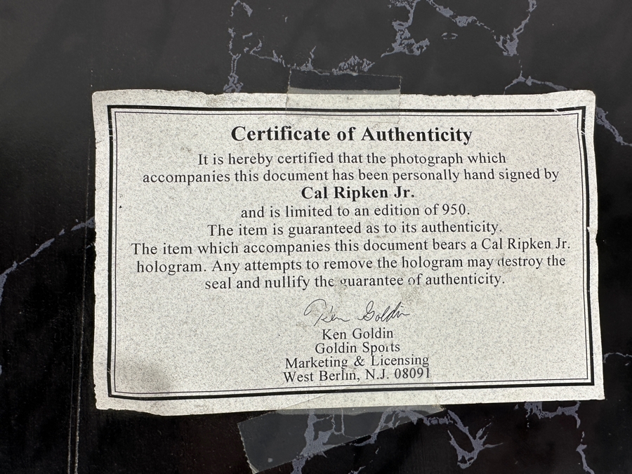 Cal Ripken, Jr. Autographed Color Photo 2,131 Consecutive Games September 6, 1995 Limited Edition Plaque 171 Of 950 With Certificate Of Authenticity From Ken Goldin 12 X 15 [Photo 7]