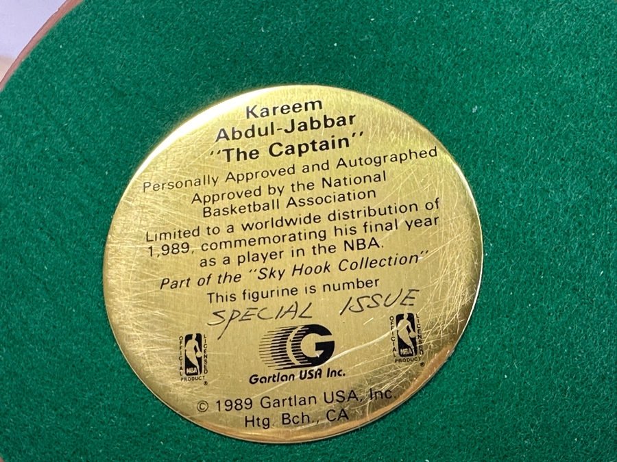 Kareem Abdul-Jabbar Autographed Special Issue Figurine LA Lakers By Gartlan 1989 Limited Edition Of 1,989 'The Captain' Personally Autographed By Kareem Note Damage To One Of The Legs With C.O.A. And Box 11H [Photo 6]