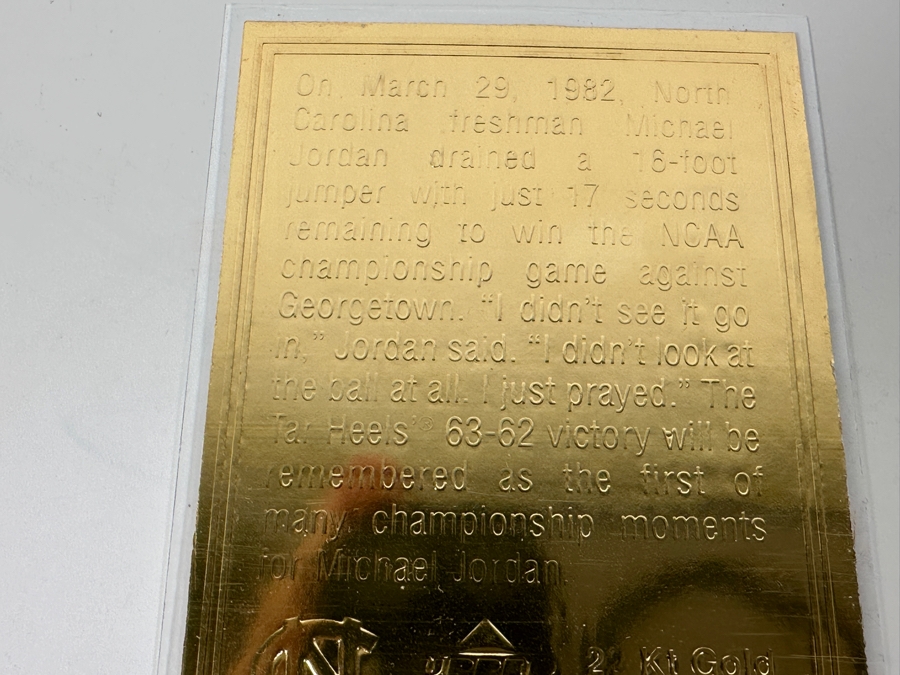 Upper Deck Michael Jordan 22K Gold NBA Basketball Card Limited Edition 8,433 Of 10,000 Basketball Card 1996 'The Shot' [Photo 3]