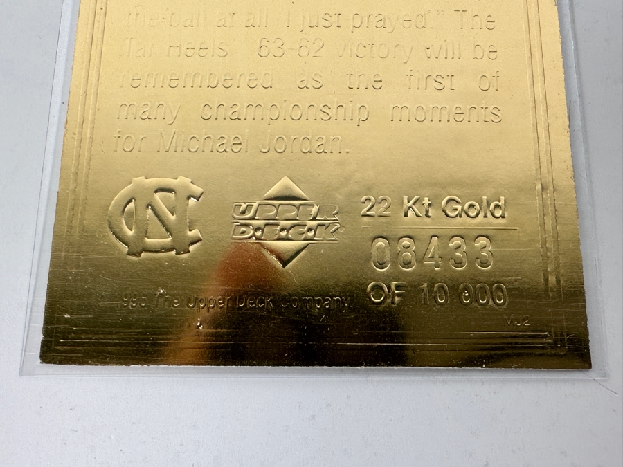 Upper Deck Michael Jordan 22K Gold NBA Basketball Card Limited Edition 8,433 Of 10,000 Basketball Card 1996 'The Shot' [Photo 4]
