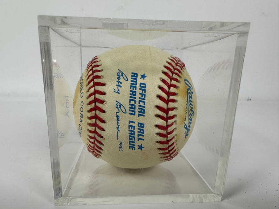 Nolan Ryan Signed Official American League Baseball In Acrylic Display Case [Photo 4]