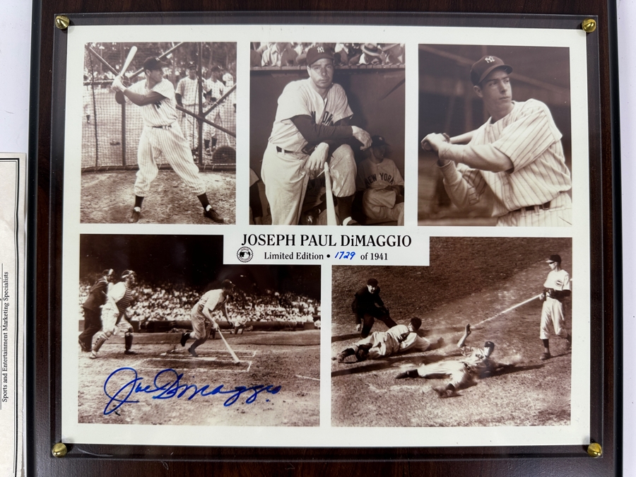 Joe DiMaggio Autographed 8 X 10 Photo Collage Limited Edition 1729 Of 1941 With C.O.A. From Score Board Paul Goldin 12 X 15 [Photo 2]